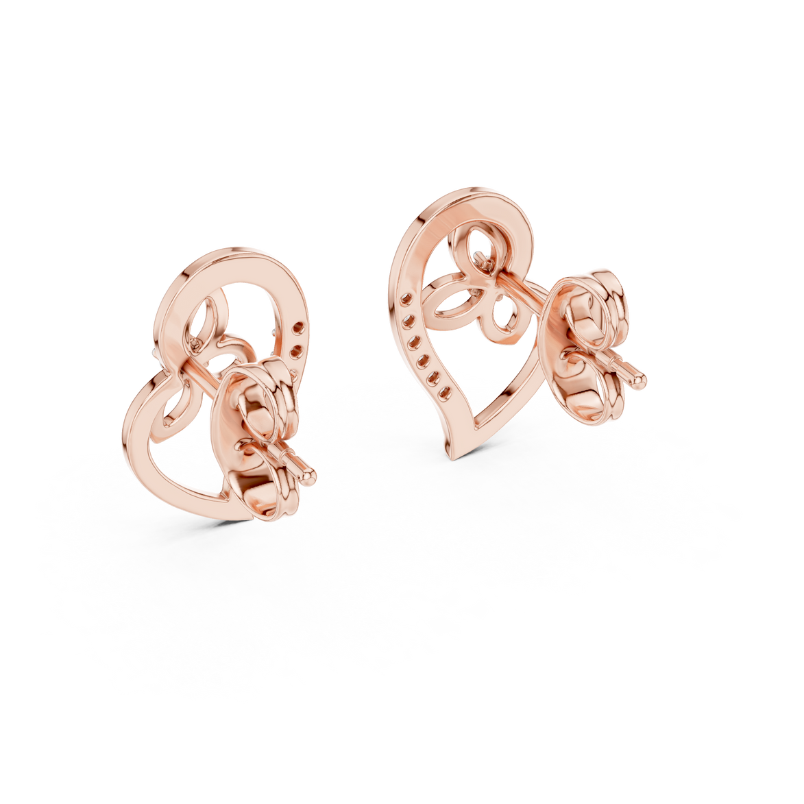 Heart diamond stud earrings in gold with round lab grown diamonds