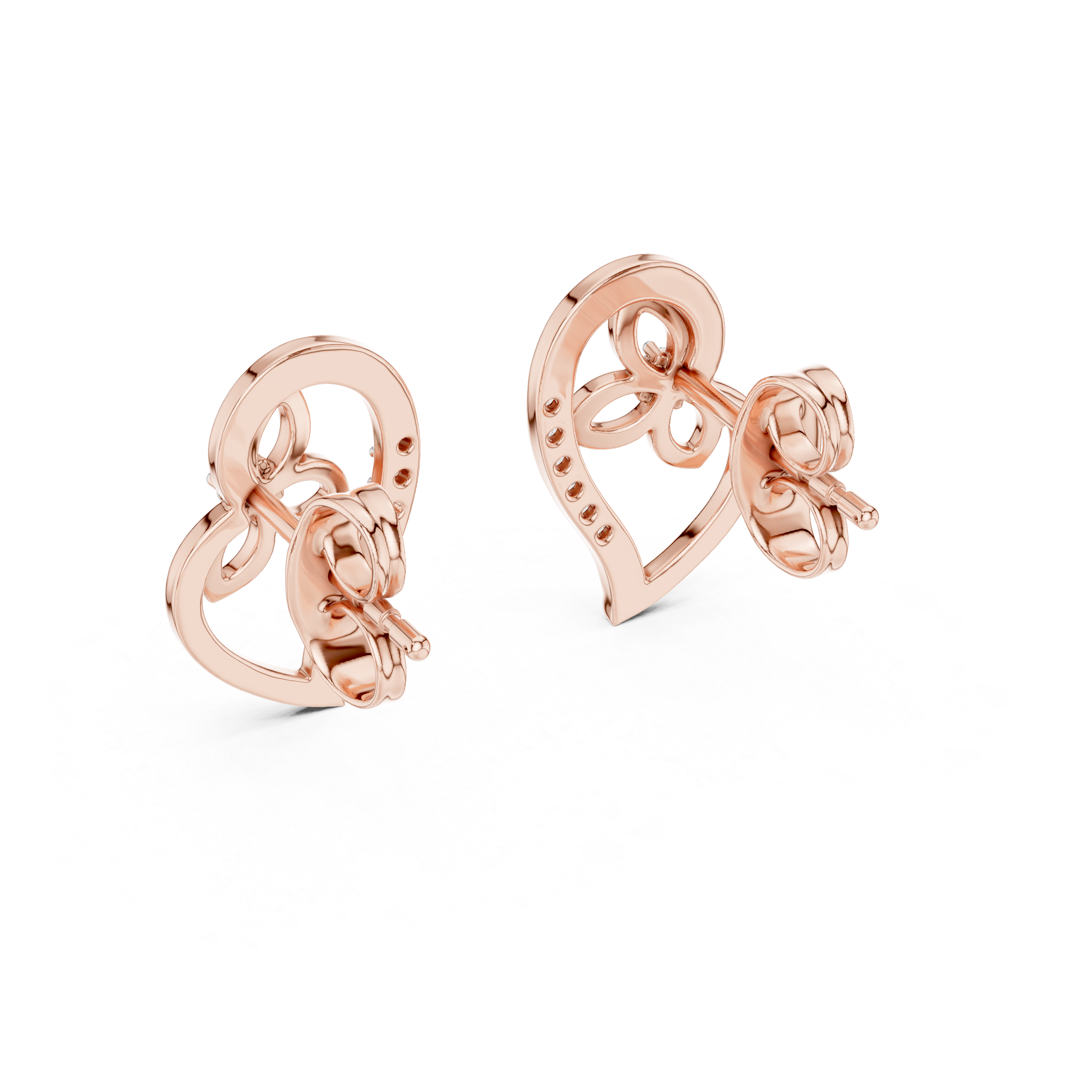 Heart diamond stud earrings in gold with round lab grown diamonds