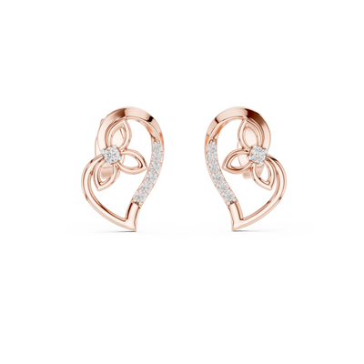 Heart diamond stud earrings in gold with round lab grown diamonds