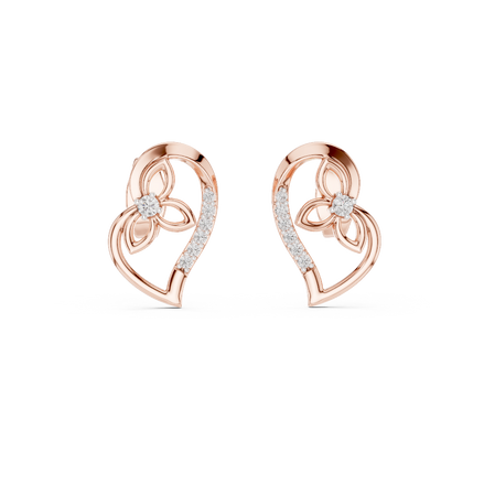 Front view of Whimsical Bloom heart diamond stud earrings in rose gold.