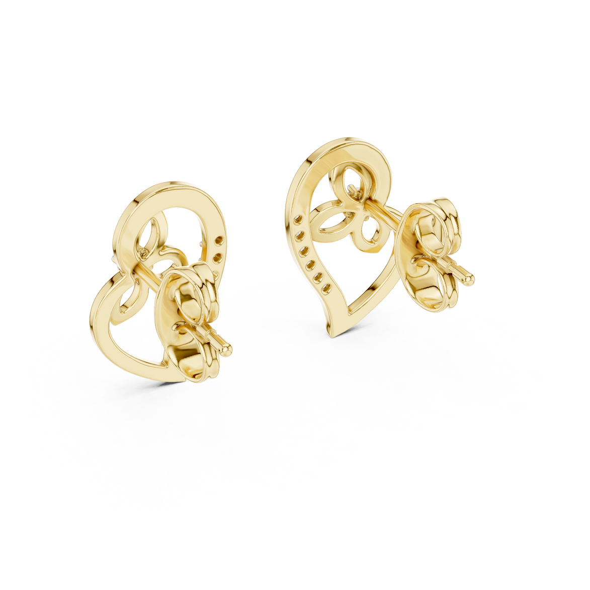Heart diamond stud earrings in gold with round lab grown diamonds
