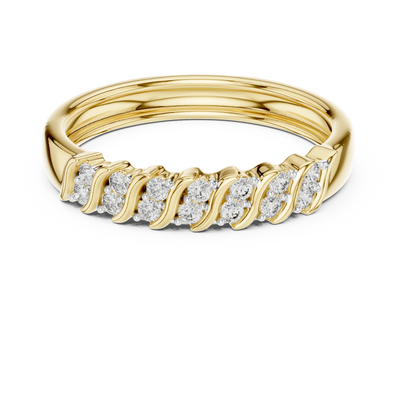round diamond leaf-link ring in yellow gold
