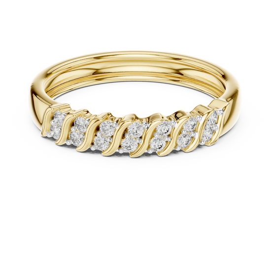 round diamond leaf-link ring in yellow gold
