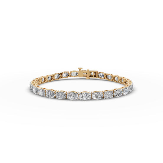 13.05 ct Oval Lab Grown Diamond Tennis Bracelet in yellow gold, front view