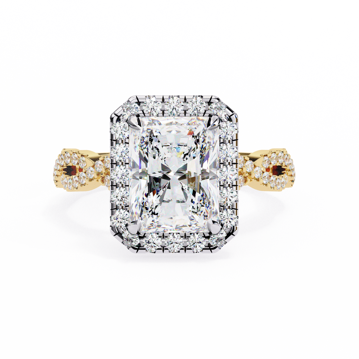 Diamond ring with gold band on a white background