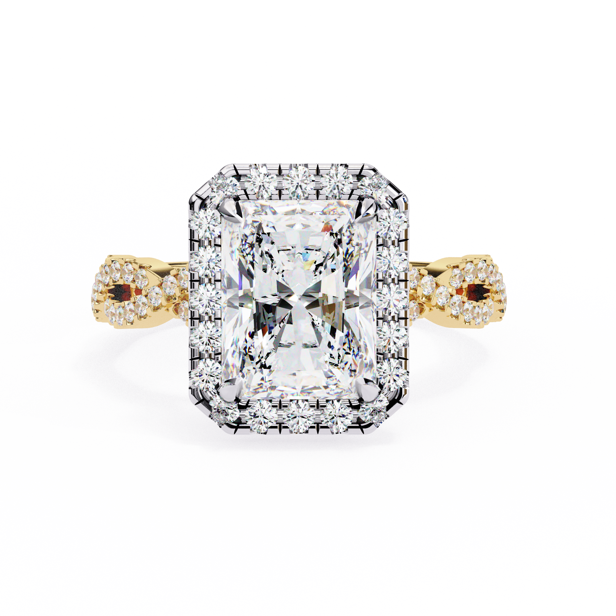 Diamond ring with gold band on a white background