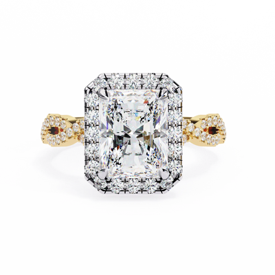 Diamond ring with gold band on a white background