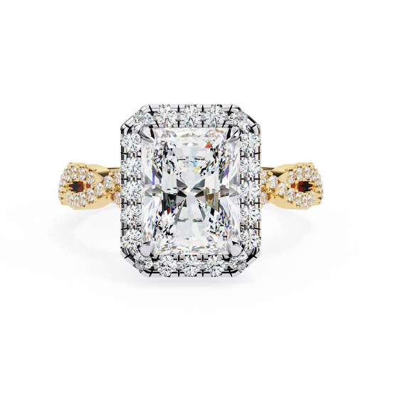 Diamond ring with gold band on a white background