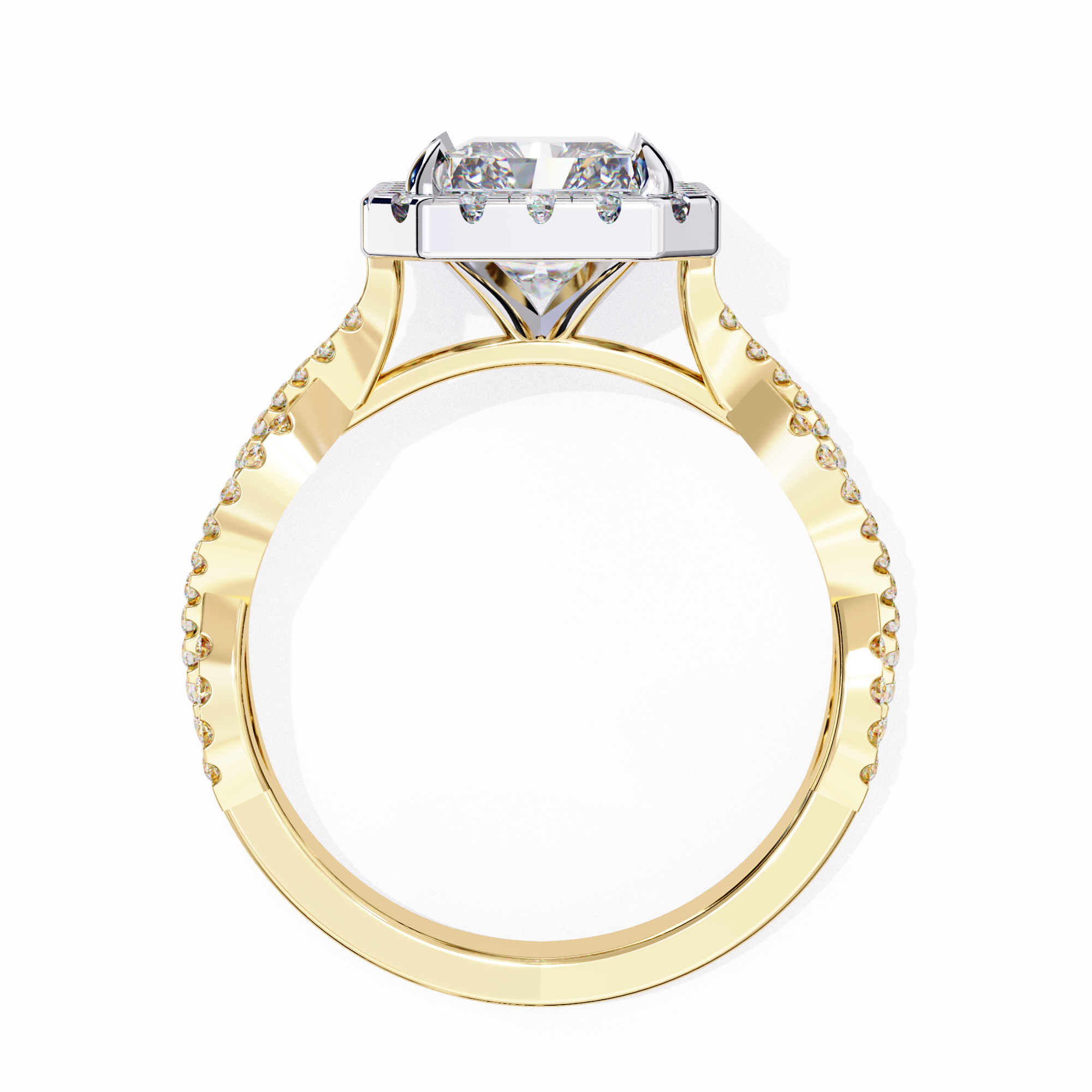 Gold ring with a diamond on a white background