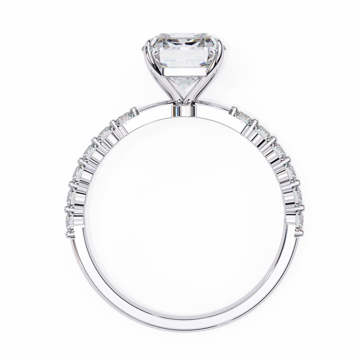 Diamond ring with a clear gemstone on a white background