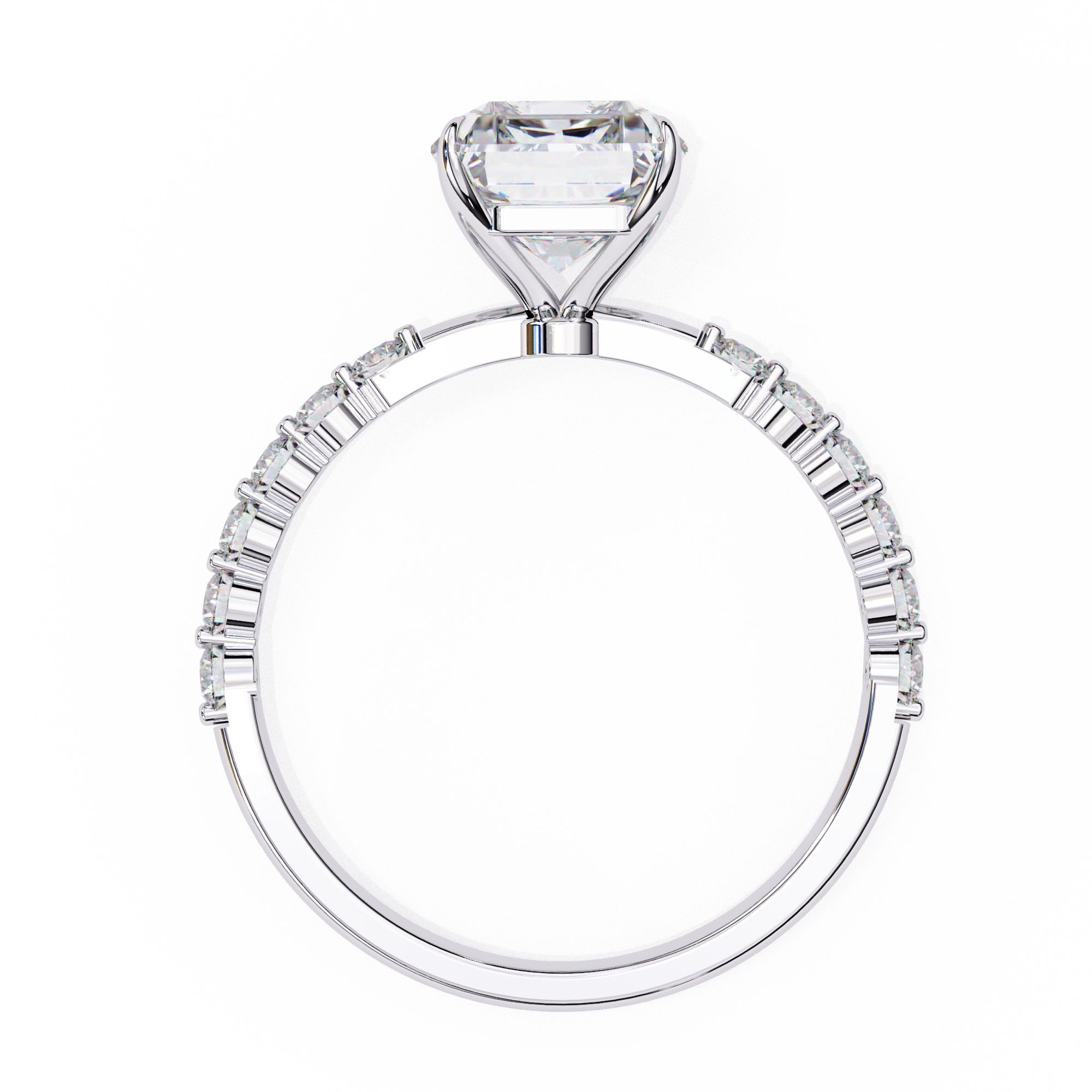 Diamond ring with a clear gemstone on a white background