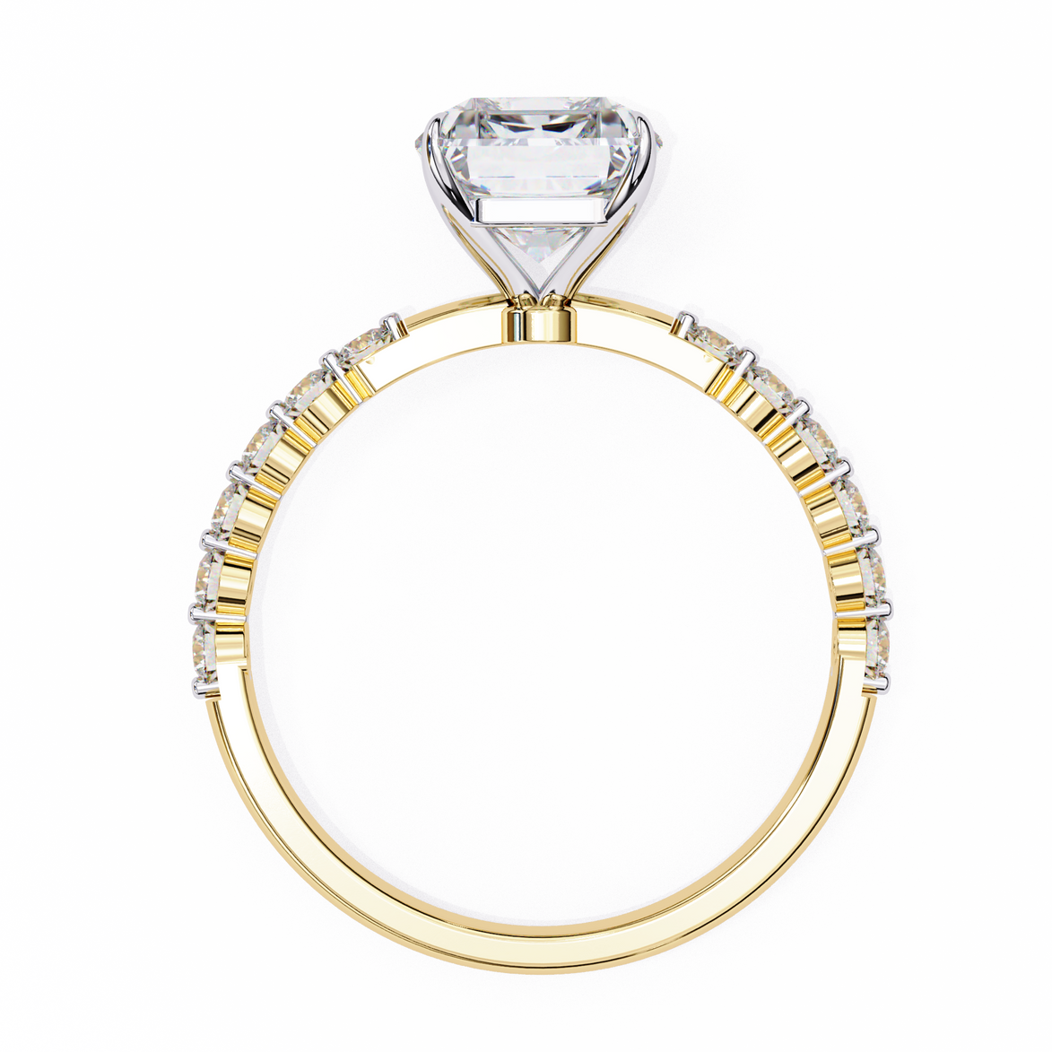 Gold ring with a diamond on a white background