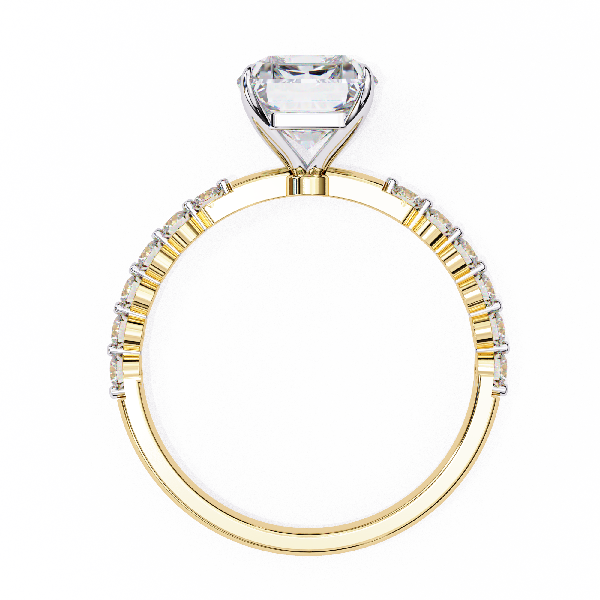 Gold ring with a diamond on a white background