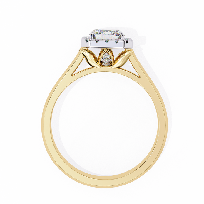 Gold ring with a diamond on a white background