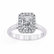 Diamond ring with a large central gemstone and smaller stones on a white background