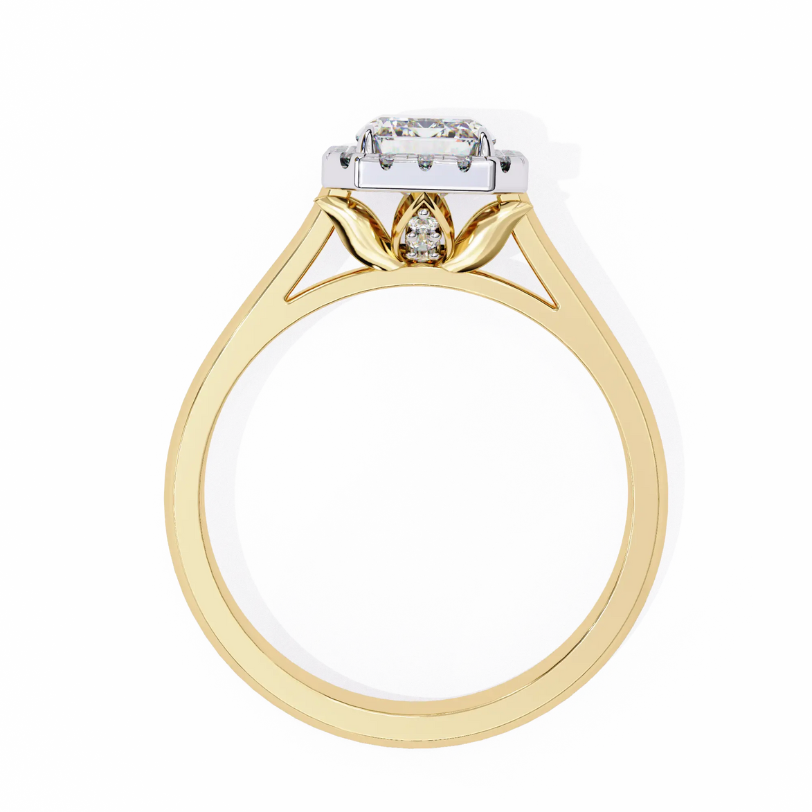Gold ring with a diamond on a white background