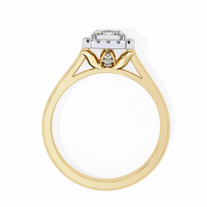 Gold ring with a diamond on a white background