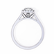 Diamond ring with a white gold band on a white background
