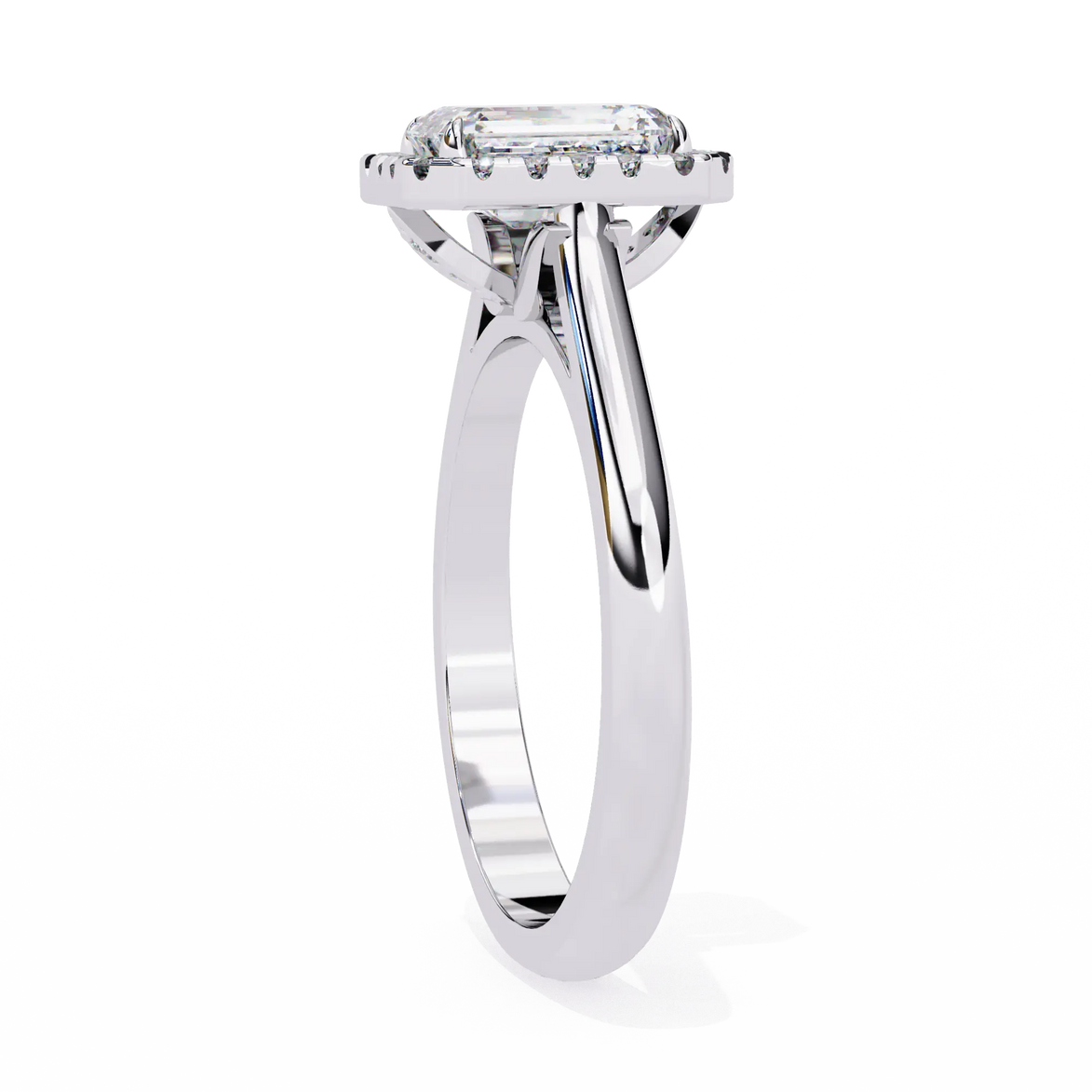 Silver ring with a diamond on a white background