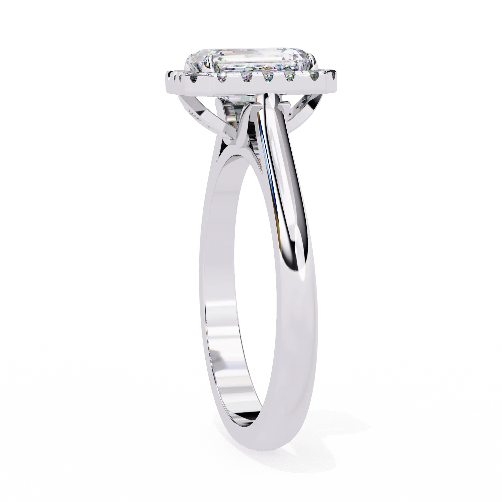 Silver ring with a diamond on a white background