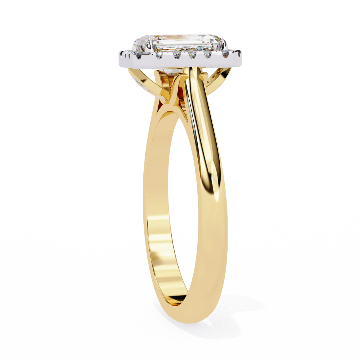 Gold ring with a diamond on a white background