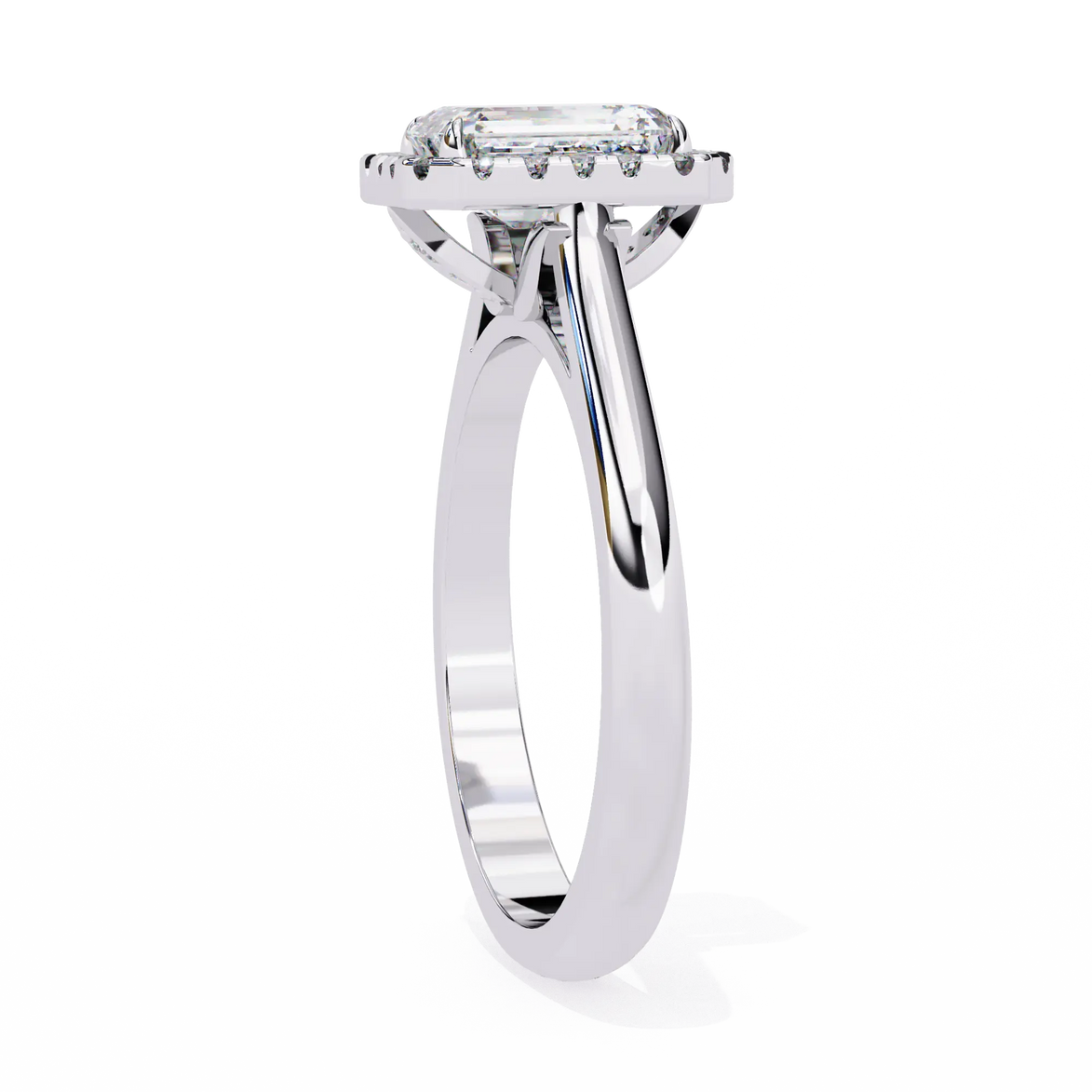 Silver ring with a diamond on a white background