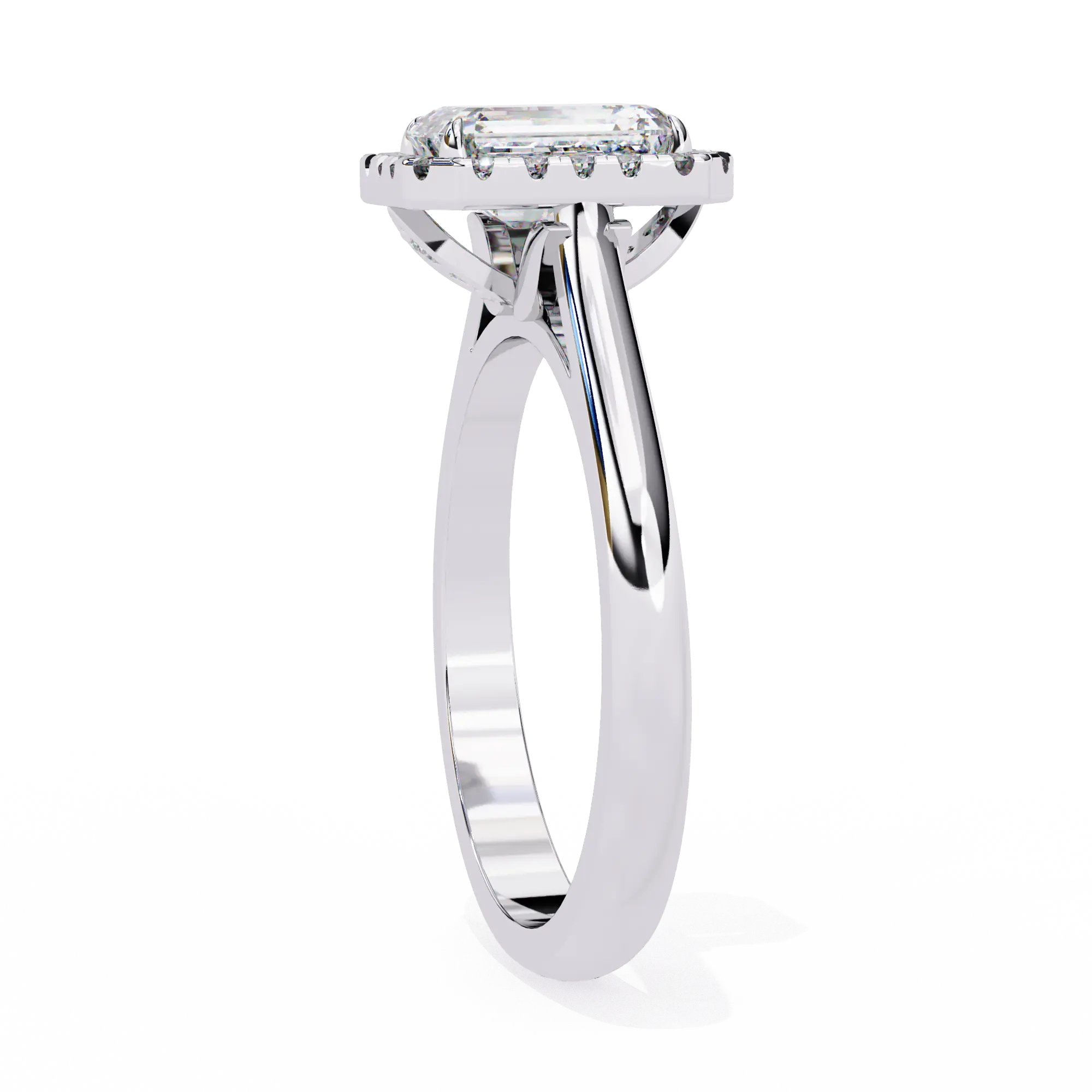 Silver ring with a diamond on a white background