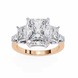 Diamond ring with rose gold band on a white background