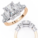 Two diamond rings, one rose gold and one silver, on a white background