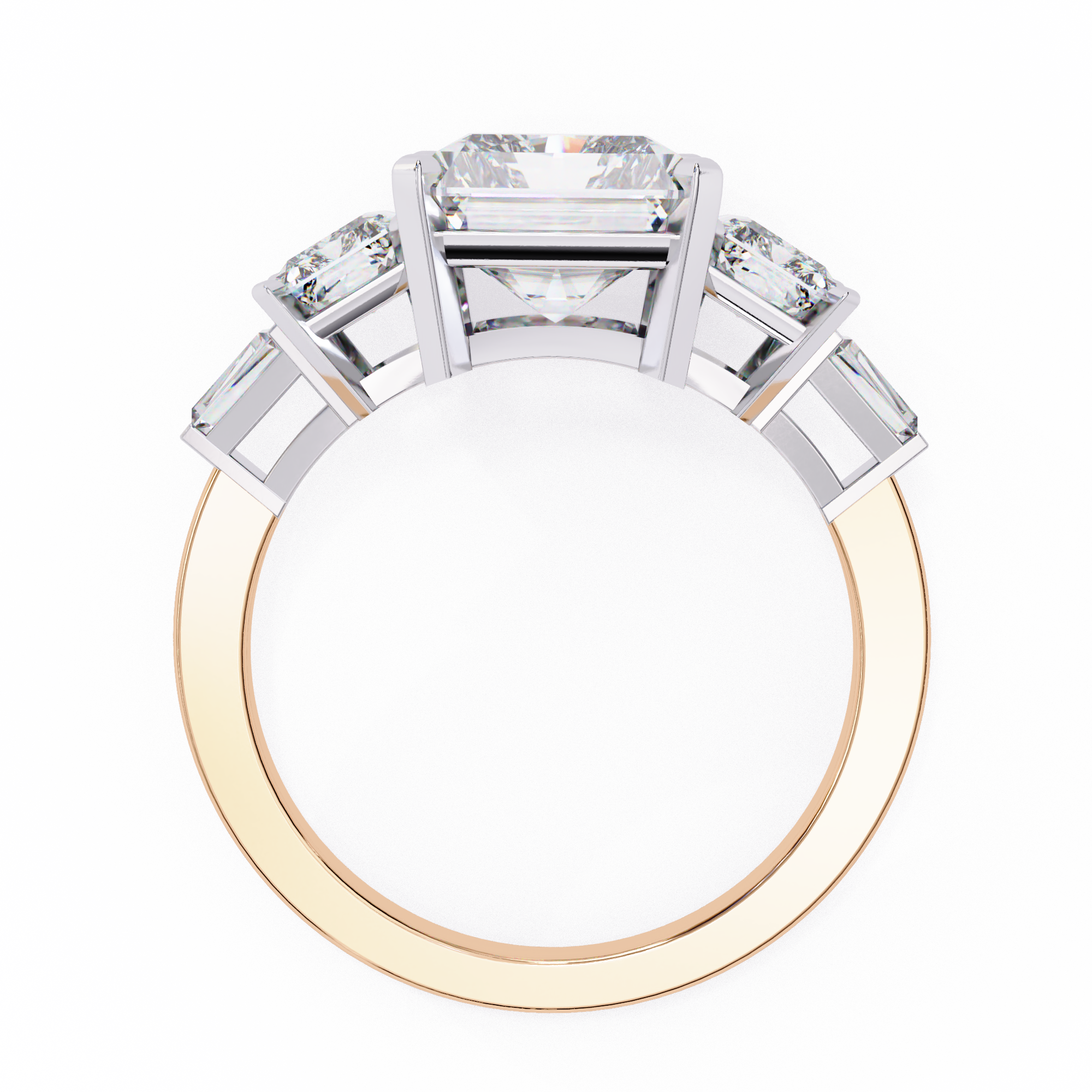 Gold ring with diamond accents on a white background