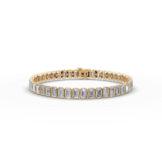 14.1 ct Emerald Lab Grown Diamond Tennis Bracelet in yellow gold, front view