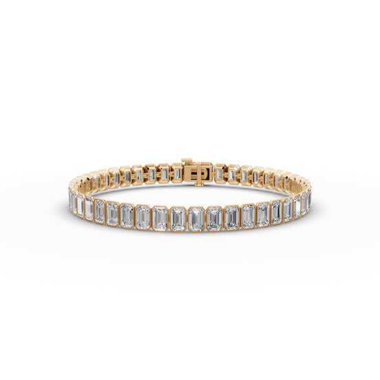 14.1 ct Emerald Lab Grown Diamond Tennis Bracelet in yellow gold, front view