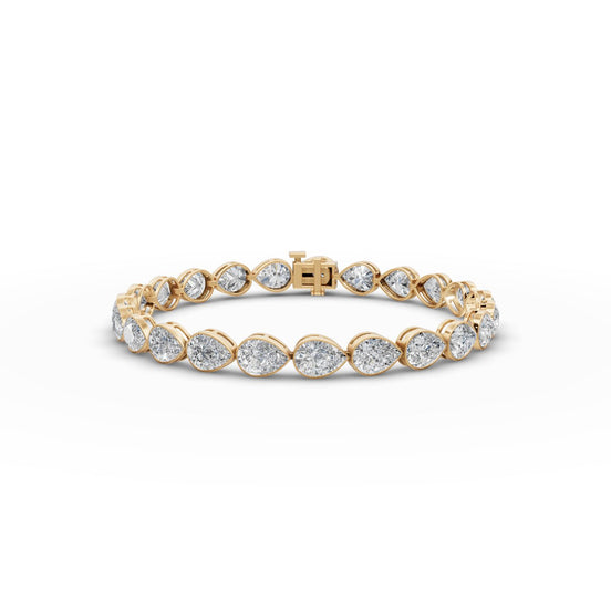 14.95 ct Pear Lab Grown Diamond Tennis Bracelet (23 stones) in yellow gold, front view