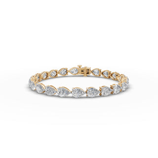 14.95 ct Pear Lab Grown Diamond Tennis Bracelet in yellow gold, front view