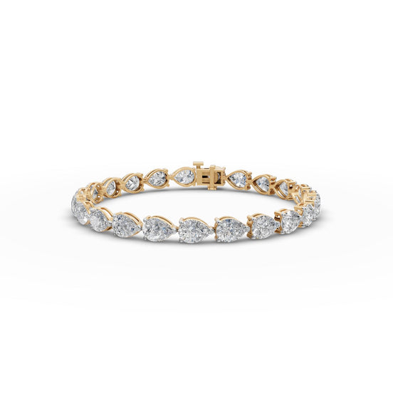 14.95 ct Pear Lab Grown Diamond Tennis Bracelet in yellow gold, front view