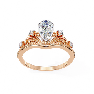 pear diamond filigree crown ring in rose gold
