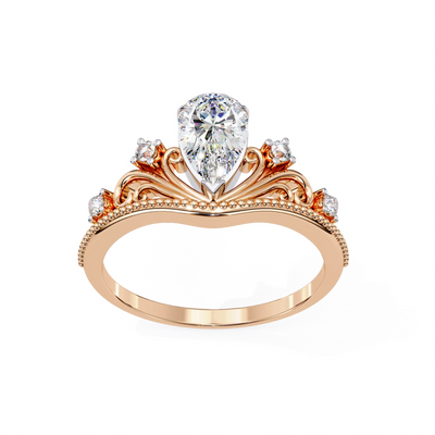 pear diamond filigree crown ring in rose gold
