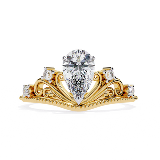 pear diamond filigree crown ring in yellow gold
