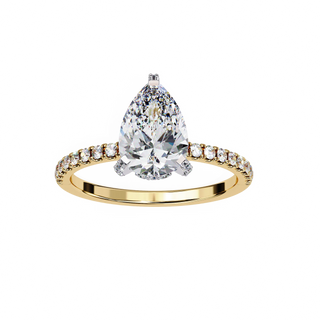 pear diamond hidden halo pavé ring in yellow gold
