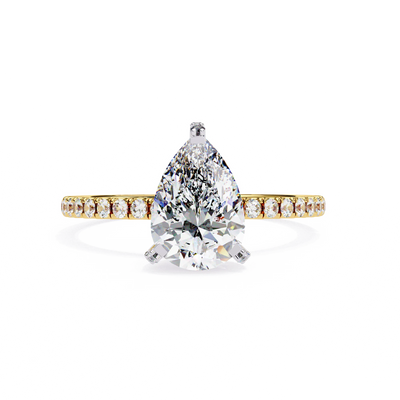 pear diamond hidden halo pavé ring in yellow gold
