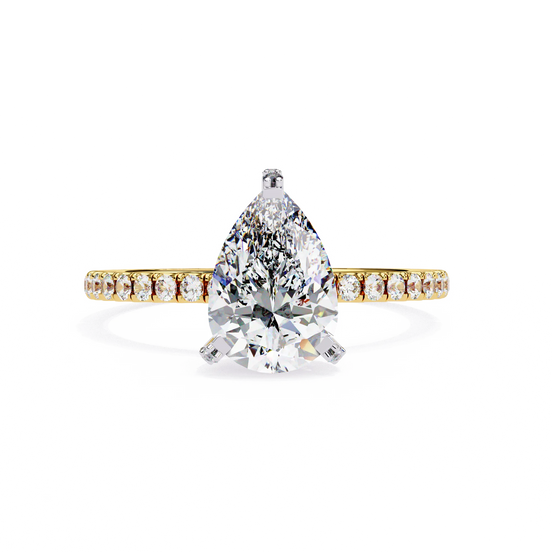 pear diamond hidden halo pavé ring in yellow gold

