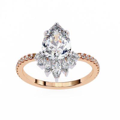 pear diamond marquise fan ring in rose gold
