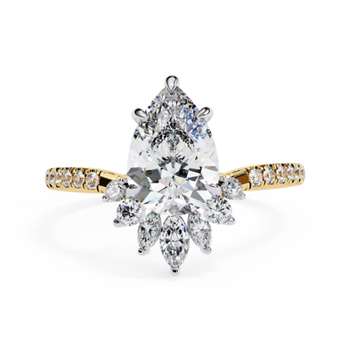 pear diamond marquise fan ring in yellow gold

