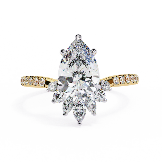 pear diamond marquise fan ring in yellow gold
