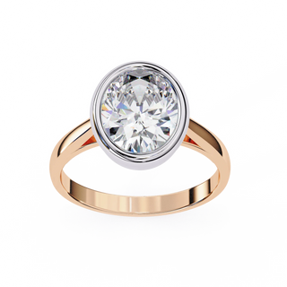 oval diamond bezel solitaire ring in rose gold
