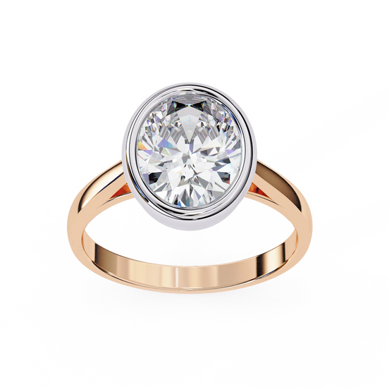 oval diamond bezel solitaire ring in rose gold
