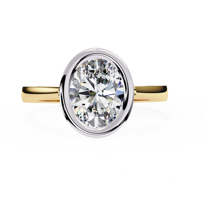 oval diamond bezel solitaire ring in yellow gold
