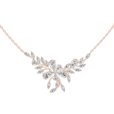 Nature inspired diamond pendant in gold with marquise and pear cut lab grown diamonds by Signora Jewels