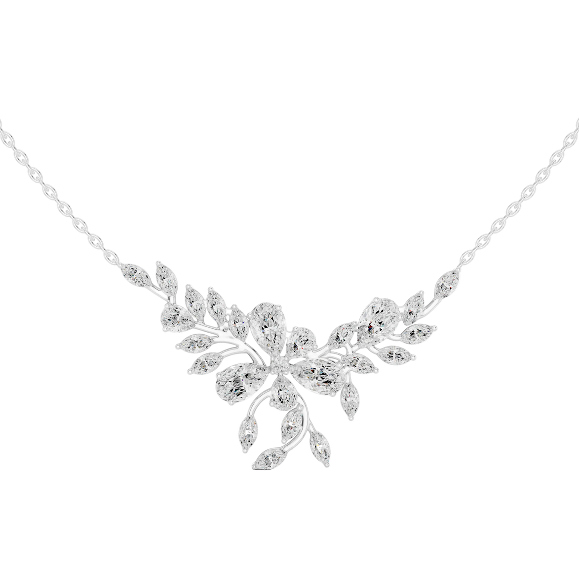 Nature inspired diamond pendant in gold with marquise and pear cut lab grown diamonds by Signora Jewels