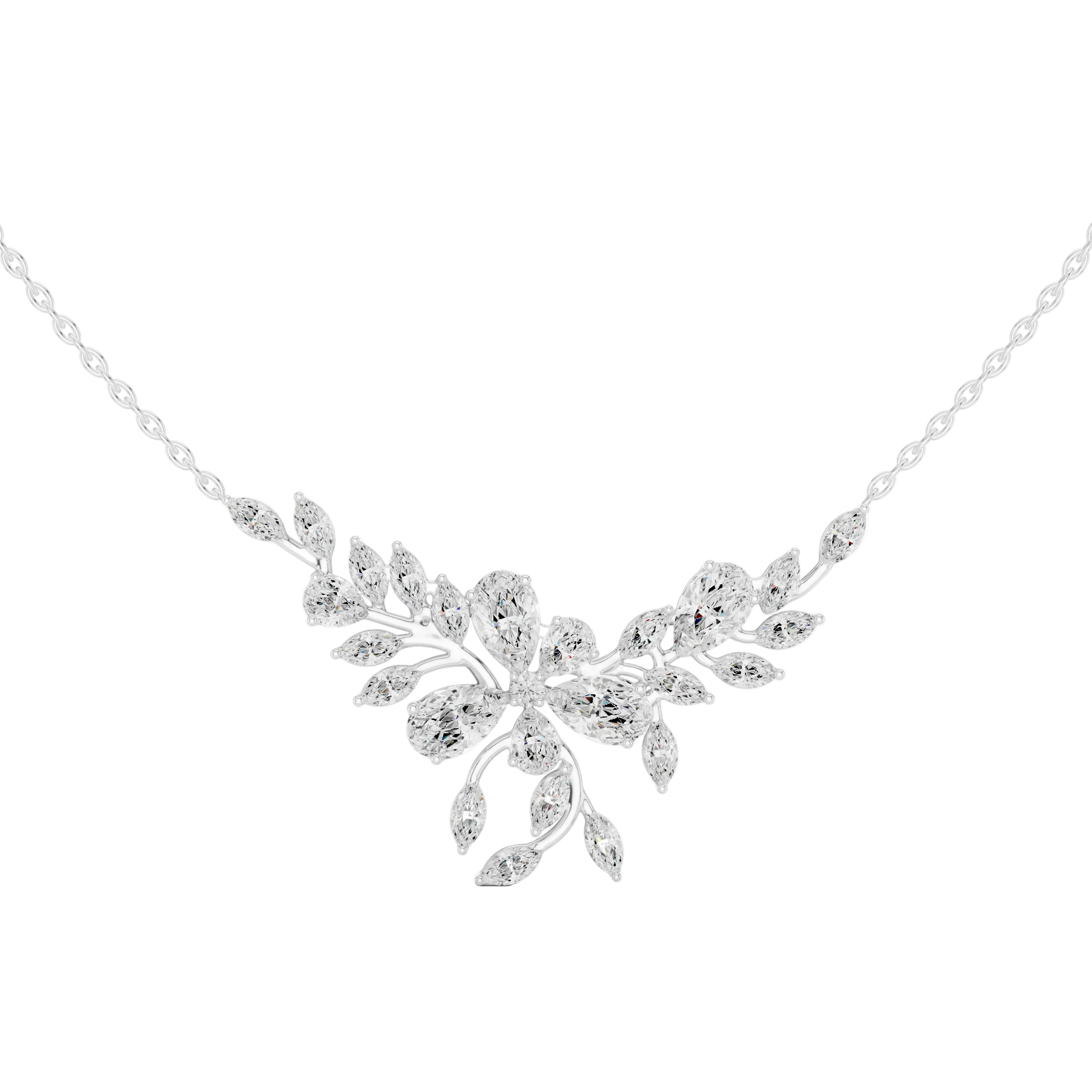 Nature inspired diamond pendant in gold with marquise and pear cut lab grown diamonds by Signora Jewels